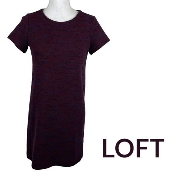 LOFT Maroon Navy Academia Office Career Knit Shift Dress NWOT Size SP - Picture 2 of 12